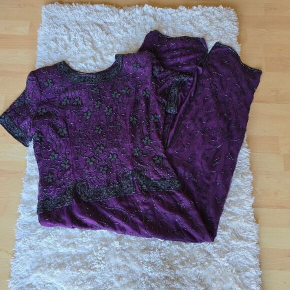 Stenay Womens Vintage Size 16 Evening Gown Beaded 100% Silk Violet Glam MOB - Picture 7 of 13